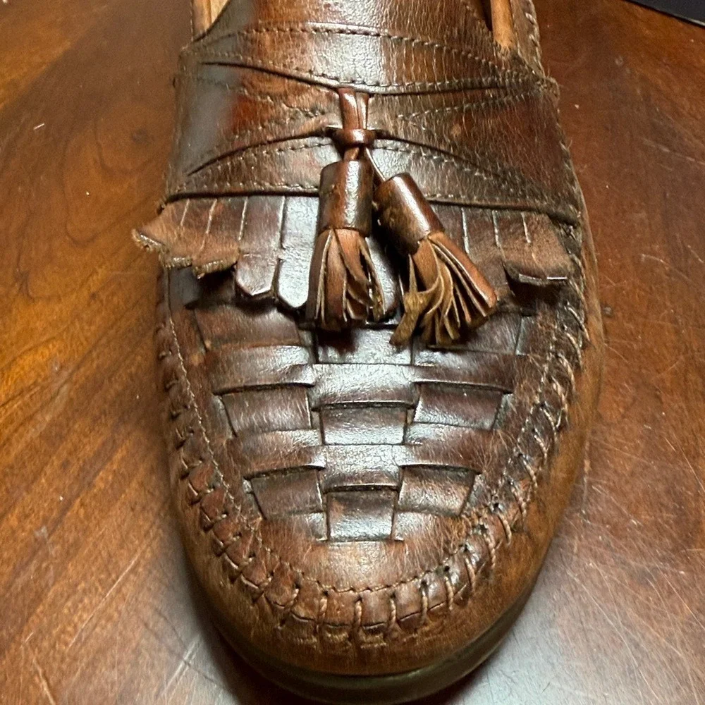 Giorgio Brutini Le Glove Mens Brown Woven Leather Kiltie Tassel‎ Loafers Size 11